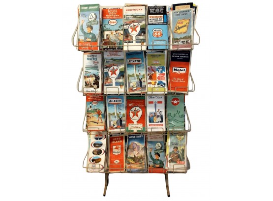 Great Vintage Gas Station Road Map Display With Aprox 150 Old Gas & Oil Maps