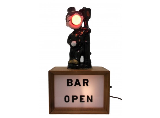 Vintage BAR OPEN Drunk Hobo Clown Working Light Sign Lamp
