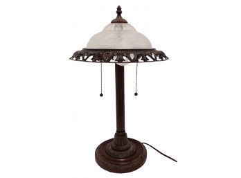 Beautiful Ornate Bronze Tone With Embossed Glass Shade 22' Table Lamp