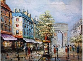 Listed French Artist Henry Rogers Paris Street Scene Oil  Paining