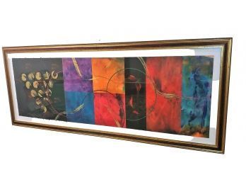 Large Fantastic 76' Signed Mid Century Abstract Painted Fabric  Collage