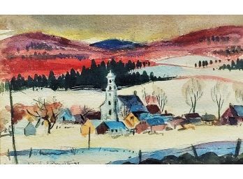 Listed Artist Dorothy E Bennett 1949 Rural Townscape Watercolor Painting