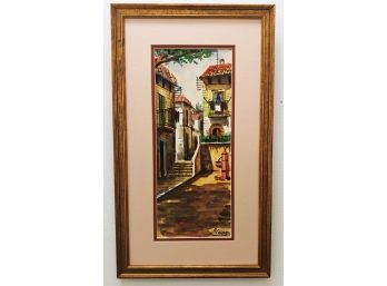 Signed Colomer Spanish Village Watercolor Gouache Painting