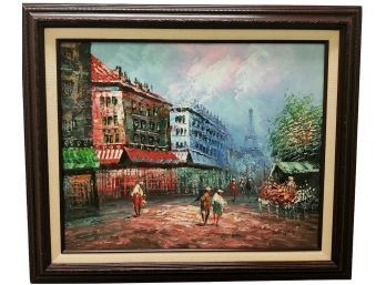 Signed Burnett French Impressionist Paris Street Scene Oil Painting