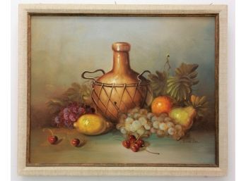 Diana Lee Still Life Fruit & Vase Oil On Canvas Painting