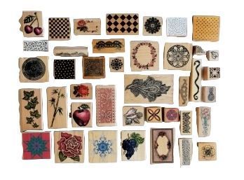 Mixed Lot Of 40 Unused Crafting Wood Mounted Rubber Stamps