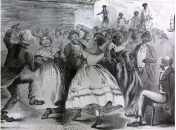 Original Antique 19thc Black Americana Civil War Engraving Contraband Slave New Years Eve Ball