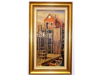 Listed Artist Elmo Alfred Brule (1884-1966) Low Tide Cutler Wharf Cutler Maine Oil Painting