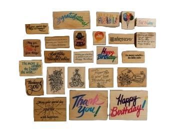 Lot Of 24 Unused Crafting HAPPY BIRTHDAY Wood Mounted Rubber Stamps