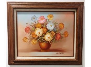 Listed Artist Robert Cox (1934-2001) Bouquet Of Flower Still Life Oil On Canvas Painting