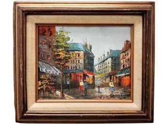 Listed French Artist Henry Rogers Paris Street Scene Oil On Board Paining