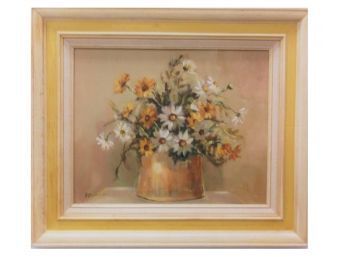 Signed Mid Century Still Life Wildflowers & Daisies Oil Painting