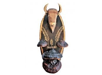 Vintage Hand Carved Buffalo Head Wall Plaque