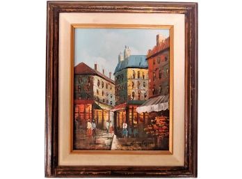 Listed French Artist Henry Rogers Paris Street Scene Oil On Board Paining