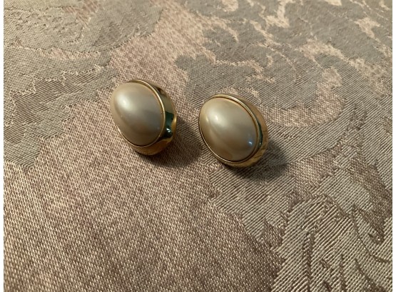 Trifari Gold Tone And Faux Pearl Earrings - Lot #3
