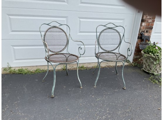 Two Vintage Wrought Iron Patio/deck Arm Chairs