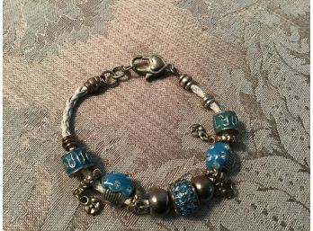 Teal And Silver Charm Bracelet With Heart - Lot #12