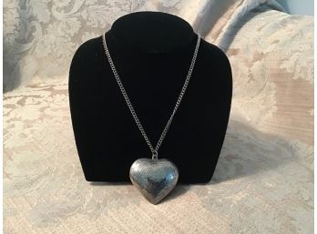 Silvered Chain With Puffed Heart Pendant - Lot #9
