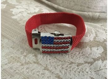 Faceted Red, White, And Blue Rhinestone American Flag Bracelet - Lot #16