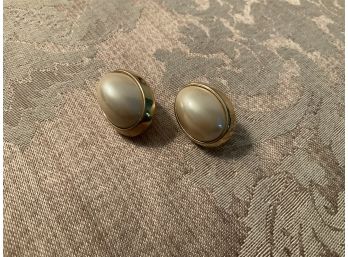 Trifari Gold Tone And Faux Pearl Earrings - Lot #3