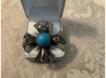 Silvered And Turquoise Colored Cabochon Pin - Lot #22