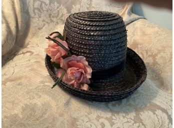 Vintage Union Made Floral Black Straw Hat