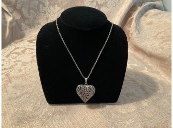 Sterling Silver Necklace With Filigreed Heart - Lot #13