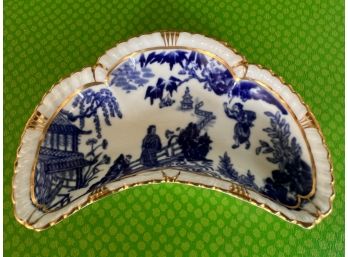 Royal Crown Derby Blue And White/gold Crescent Shaped Dish