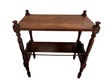 Antique Solid Wood End Table With Bottom  Book Shelf