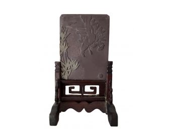 Antique Chinese Slate  Carving With Stand