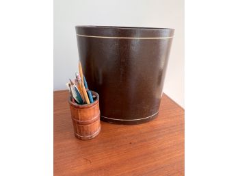 Leather Wastepaper Basket/pencil Holder