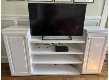 White Adjustable Bookcase With Side Storage Cabinets