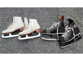 Pair Of Vintage Figure Ice Skates And Ice Hockey Skates