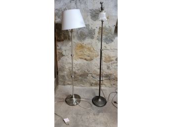 Two Standing Floor Lamps - One Vintage With Adjustable Direction Glass Shade & Brass & One Contemporary