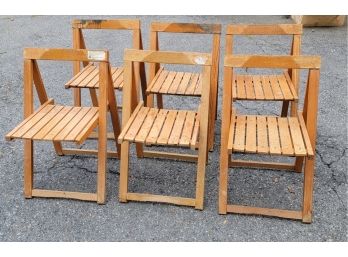 Lot Of Six Beautiful Vintage Wooden Folding Chairs