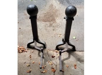 Lovely Pair Of Antique Cast Iron Fireplace Andirons- Log Holders / Decorations