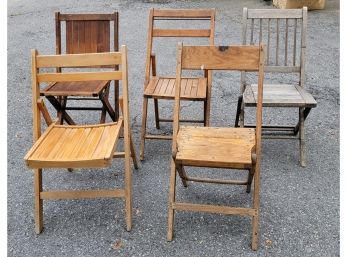 Lot Of Five Unmatched  Vintage Wooden Folding Chairs