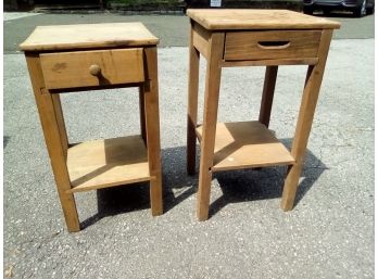 Two Side Tables With Drawers And Convenient Shelf Below - Unfinished