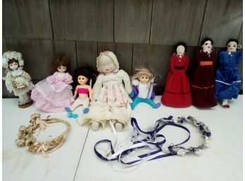 Mixed Lot Of Dolls Range From 7.50 - 8 - 9.25 - 10 And 14 Inches Tall- Vinyl, Bisque, Cloth Types