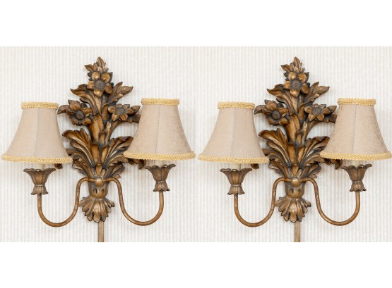 Pair Of Floral Baroque Hanging Wall Sconces