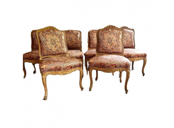 A Set Of 6 Queen Anne Style Upholstered Carved Dining Chairs