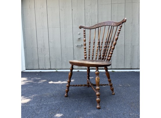 A 19th Century Spindle Brace-back Fanned Windsor Chair - Unusual Cross Stretcher