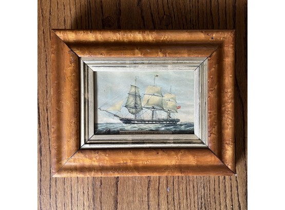 An Old Print Of The Ship 'Windsor Castle' In Burled Maple Frame