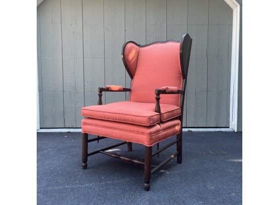 An Upholstered Ladder Back Walnut Wing-chair - Oversized - Mid-Century Colonial Revival
