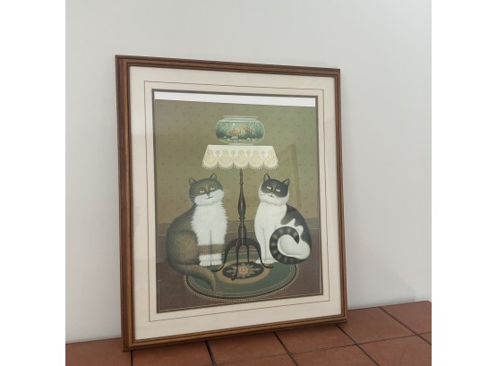 Framed And Matted Cat Cartoon