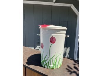 A Cute Painted Metal Trash Can