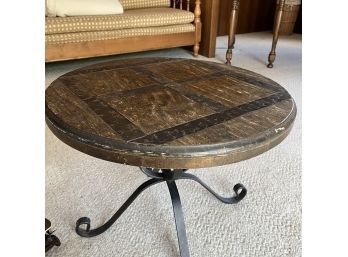 A Wrought Iron And Wood Small Round Occasional Table