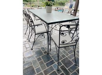 A Vintage Wrought Iron Ivy Leaf Scroll Pattern Table And 6 Chairs