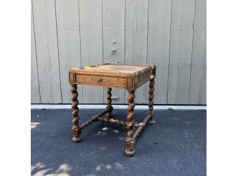 A Vintage Barley Twist One Drawer End Table With Quadrant Inlay Pattern Top