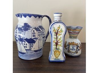 A Set Of Pretty Blue White And Yellow Ceramics - Italian, Plus